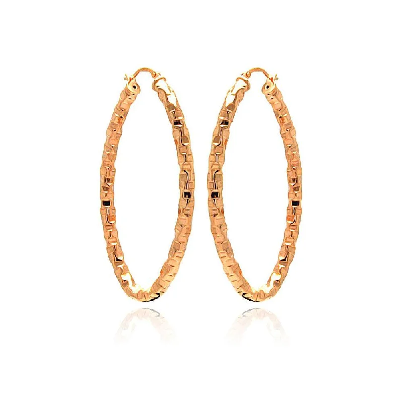 Fashionable Pearl Earrings-Clearance-Silver 925 Rose Gold Plated Oval Hoop Earrings - ITE00022RGP