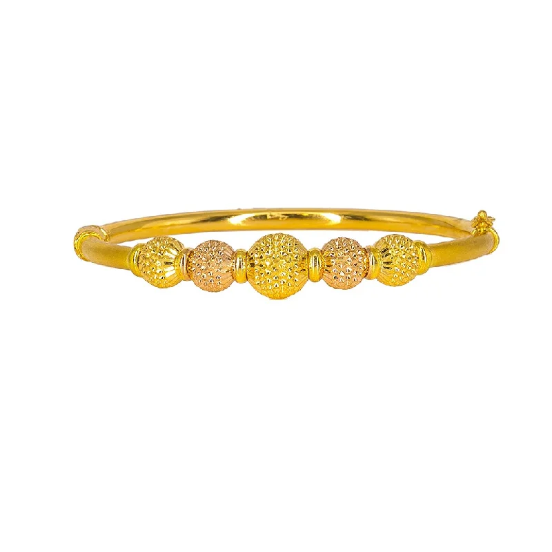 Personalized Bangles-22K Multi Tone Gold Bangle W/ Four Yellow & Rose Gold Balls