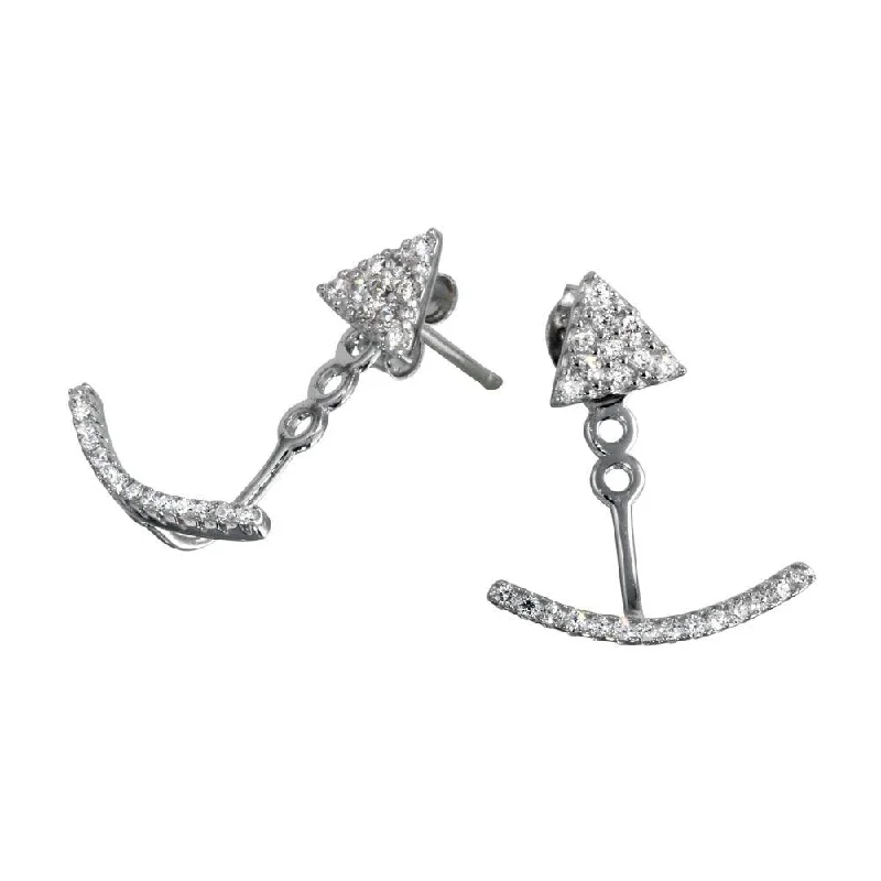 Trendy Wedding Earrings-Rhodium Plated 925 Sterling Silver Curve CZ Front and Back Earrings - BGE00554