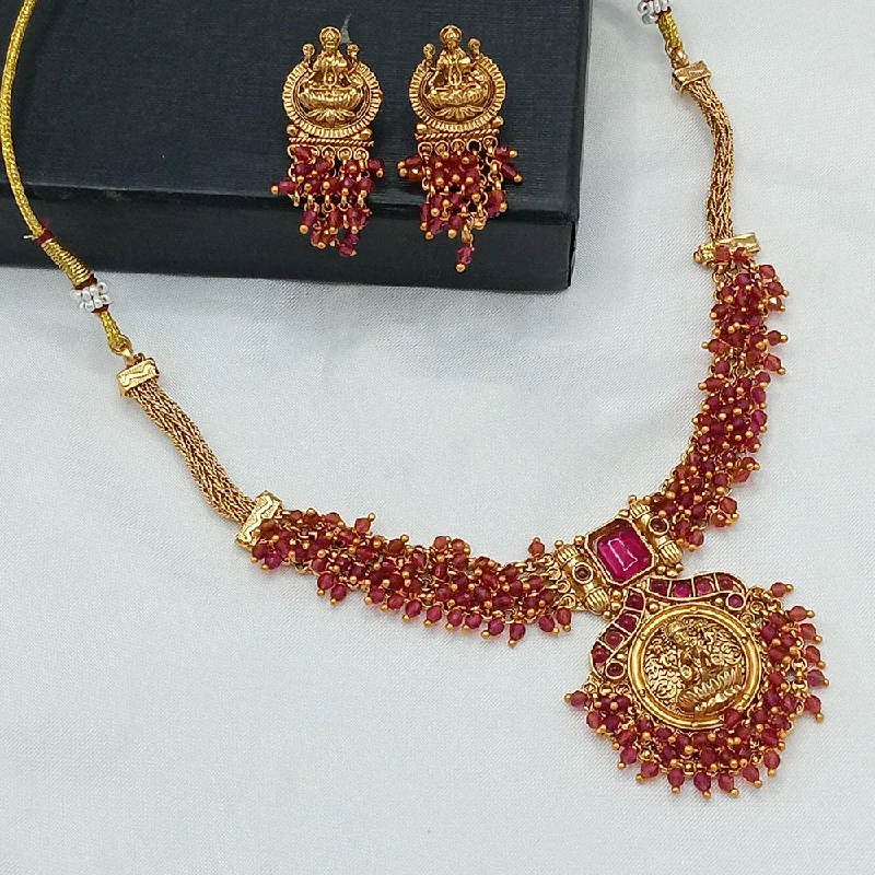 Elegant Long Necklaces-Lucentarts Jewellery Gold Plated Pota Stone And Temple Necklace Set