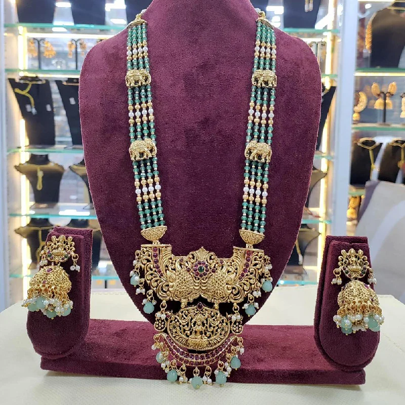 Boho Necklace for Women-Sai Fashion Gold Plated  Pota Stone And Beads Temple Long Necklace Set