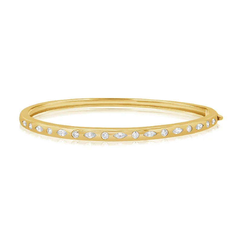 Sparkling Wedding Bracelets-Diamond 14kt Gold Skinny Fashion Trend Bangle Bracelet