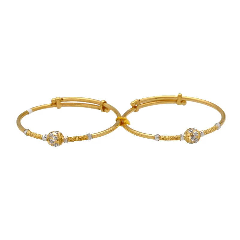 Custom Gemstone Bangles-22K Yellow & White Gold Beaded Baby Bangles