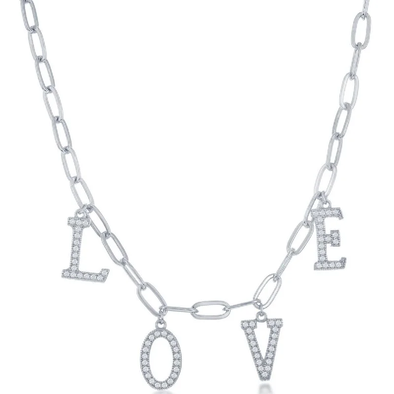 Beautiful Heart Pendant Necklaces-Classic Women's Necklace - Sterling Silver CZ LOVE with Paperclip Chain | M-6726