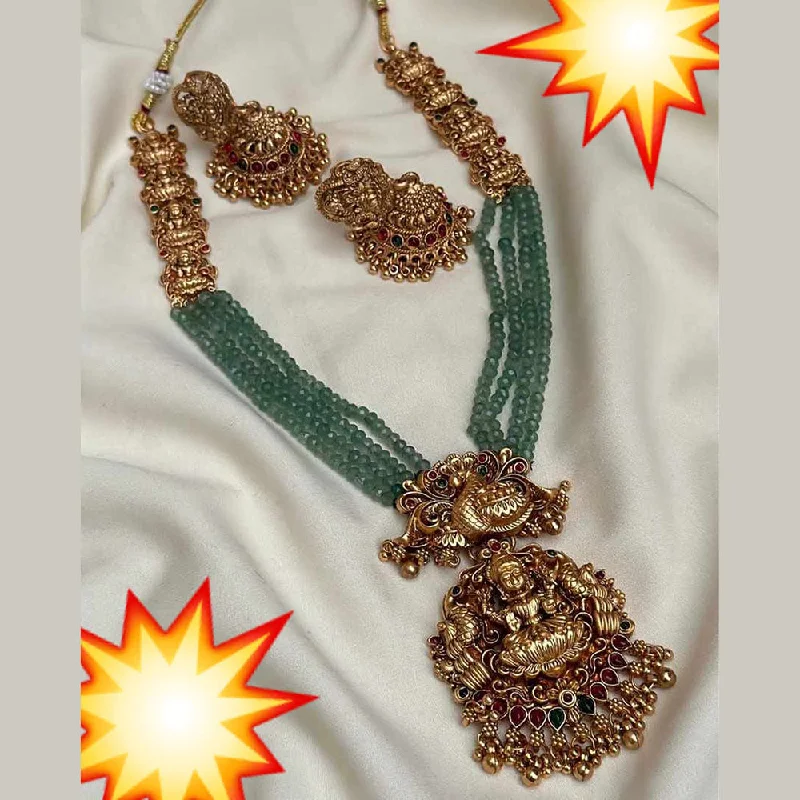 Beautiful Silver Pendant Necklaces-Manisha Jewellery Gold Plated Pota Stone Temple Necklace Set