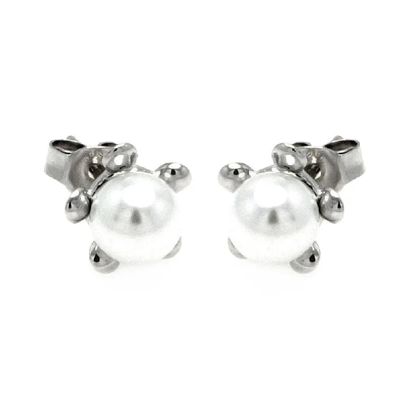 Unique Crystal Earrings-Silver 925 Rhodium Plated Five Ball Big Pearl Stud Earrings - STE00895