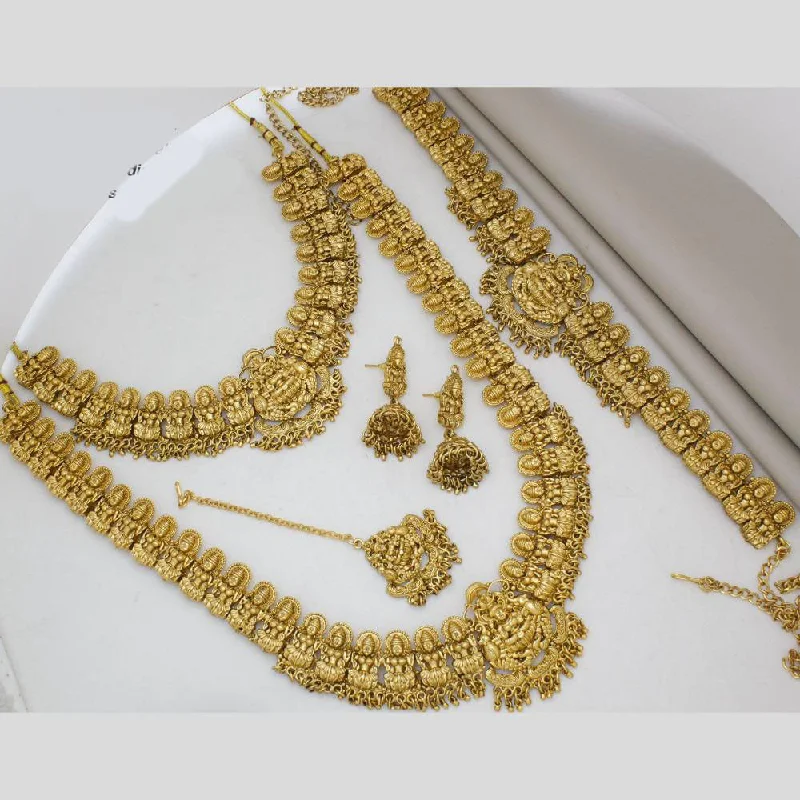 Customizable Gold Necklaces-Manisha Jewellery Gold Plated Temple Semi Bridal Necklace Set