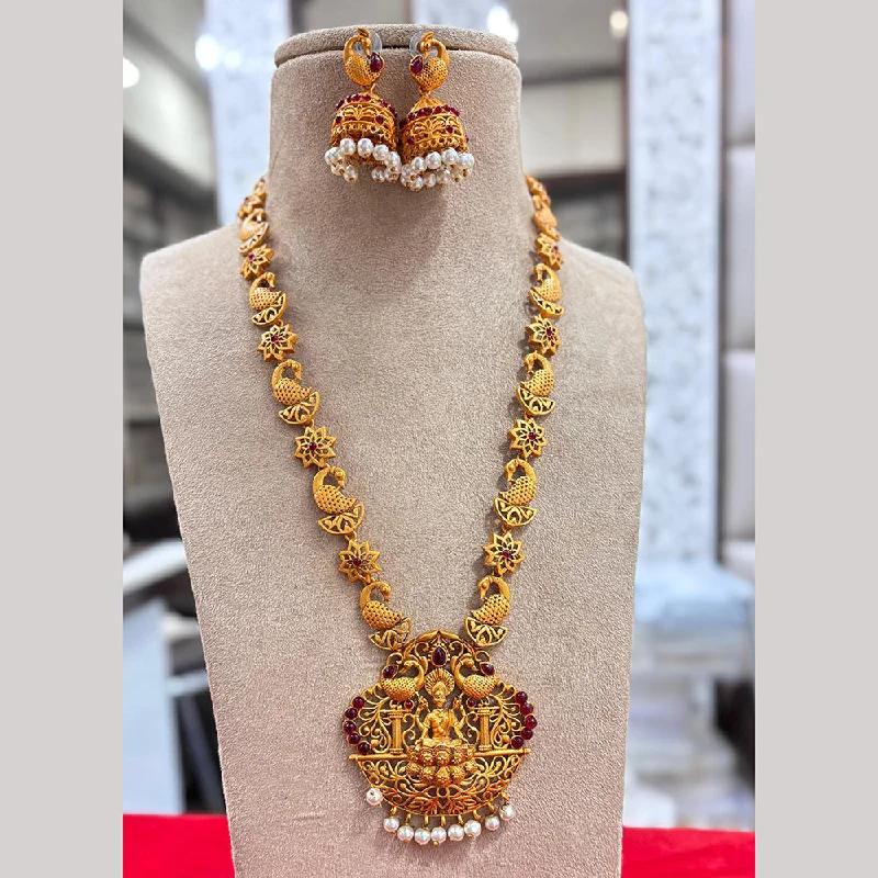 Artistic Silver Necklaces-Jewel Addiction Gold Plated Pota Stone Temple Long Necklace Set