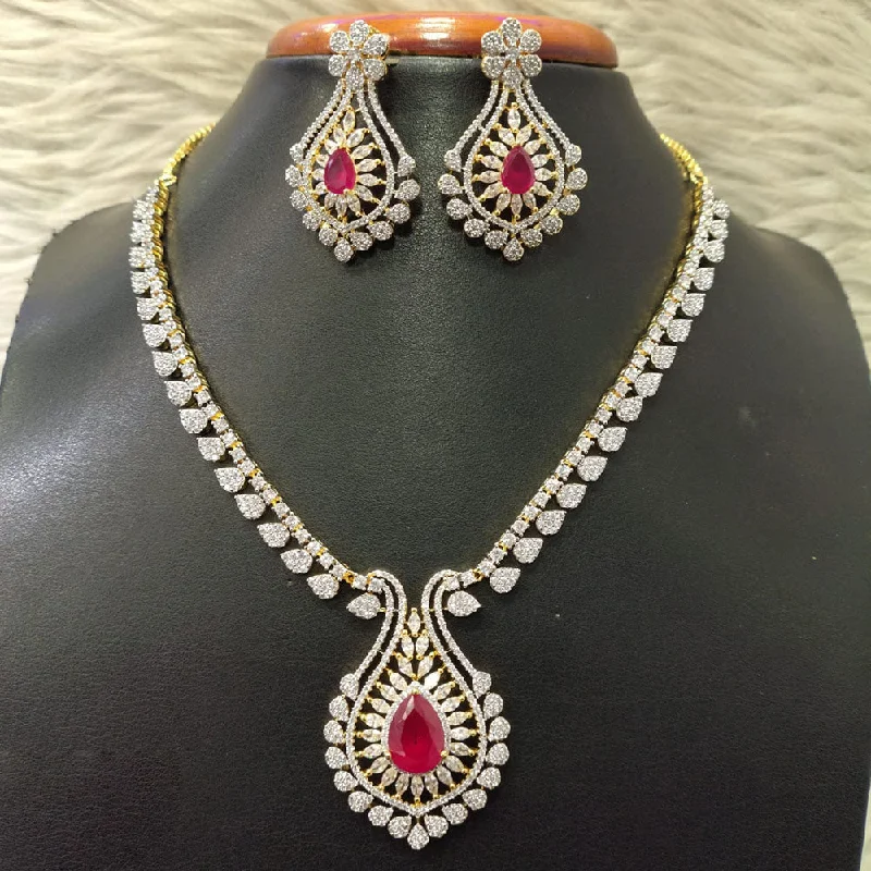 Delicate Pendant Necklaces-Jain Jewellers Gold Plated American Diamond Necklace Set