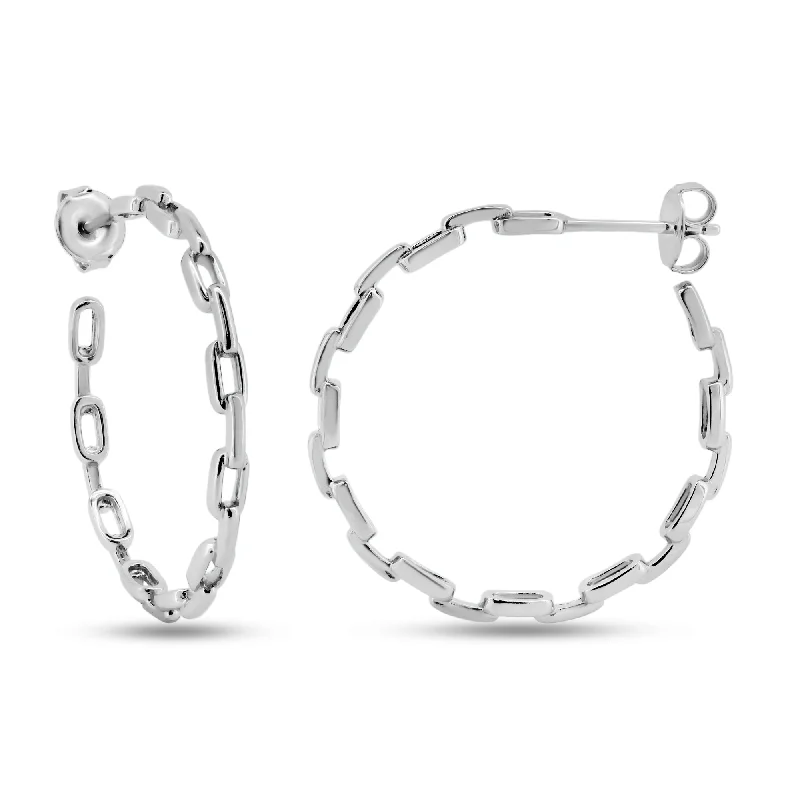 Chic Pearl Earrings-Rhodium Plated 925 Sterling Silver Link Design Semi Hoop Earrings - GME00127