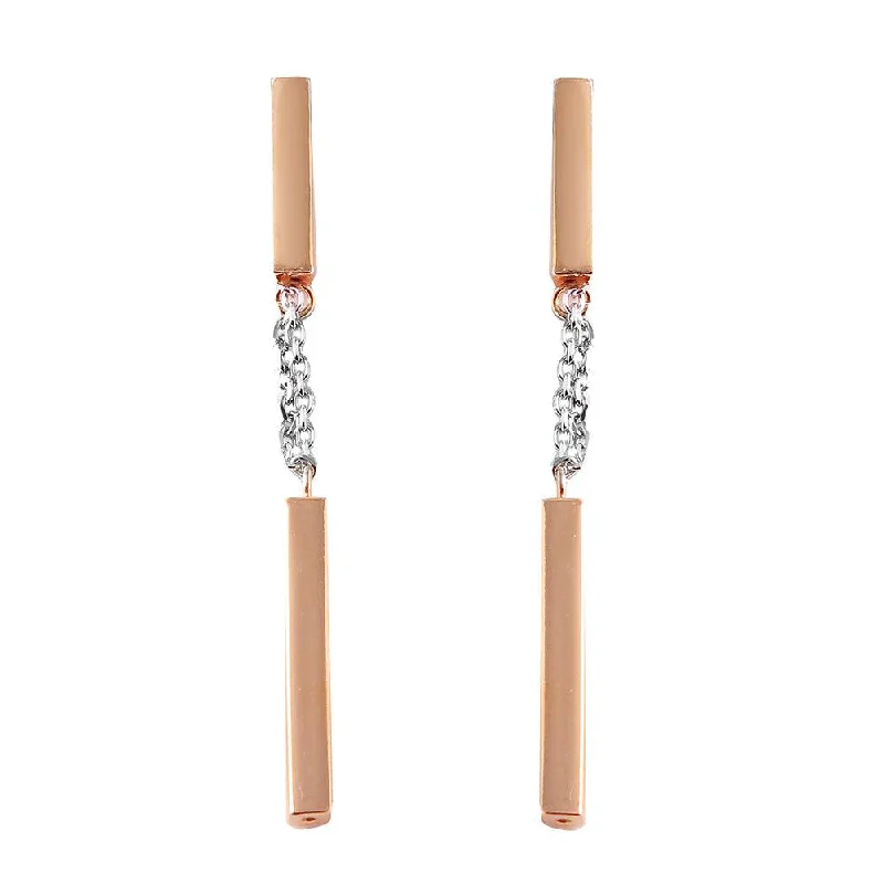 Cute Drop Earrings-Silver 925 Rose Gold Plated Danging Bar Earrings - ITE00072RGP