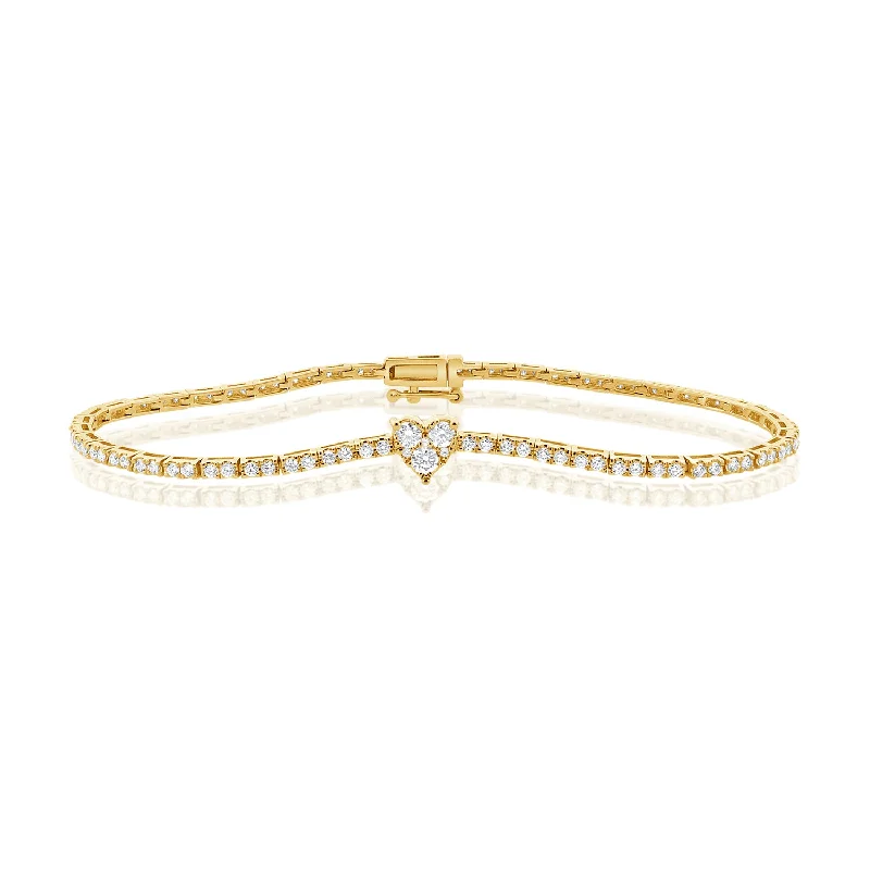 Elegant Gold Chain Bracelets-Diamond Heart Tennis Bracelet