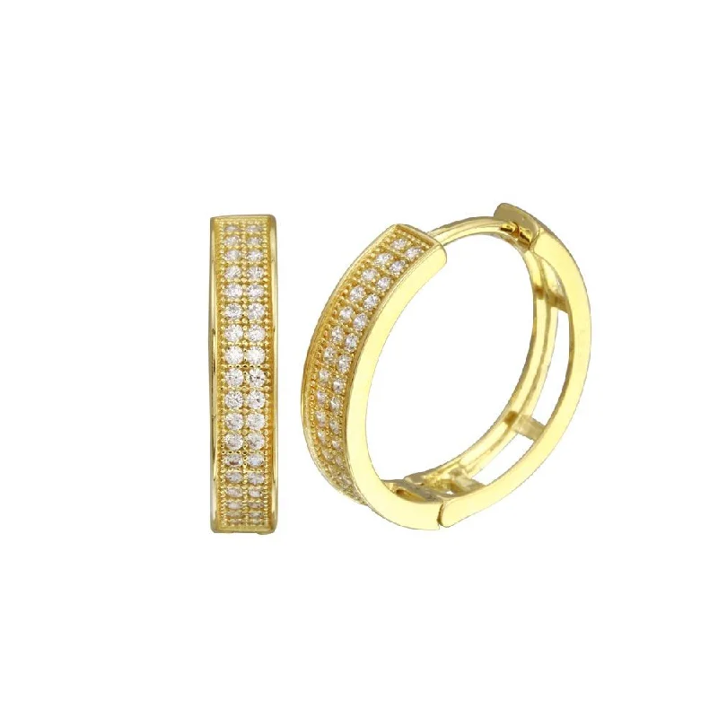 Delicate Hoop Earrings-Gold Plated 925 Sterling Silver Round Micro Pave CZ Hoop Earring 18mm - GME00023GP