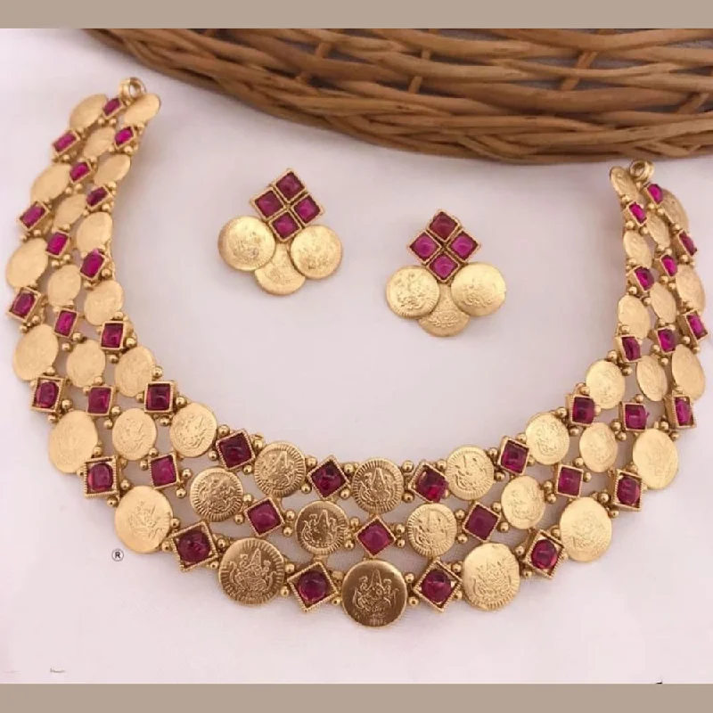 Dainty Birthstone Necklaces-JCM Gold Plated Pota Stone Temple Choker Necklace Set