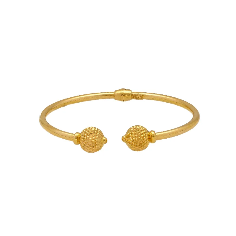 Bridal Gold Bangles-22K Yellow Gold Open Bangle W/ Facing Ball Accents