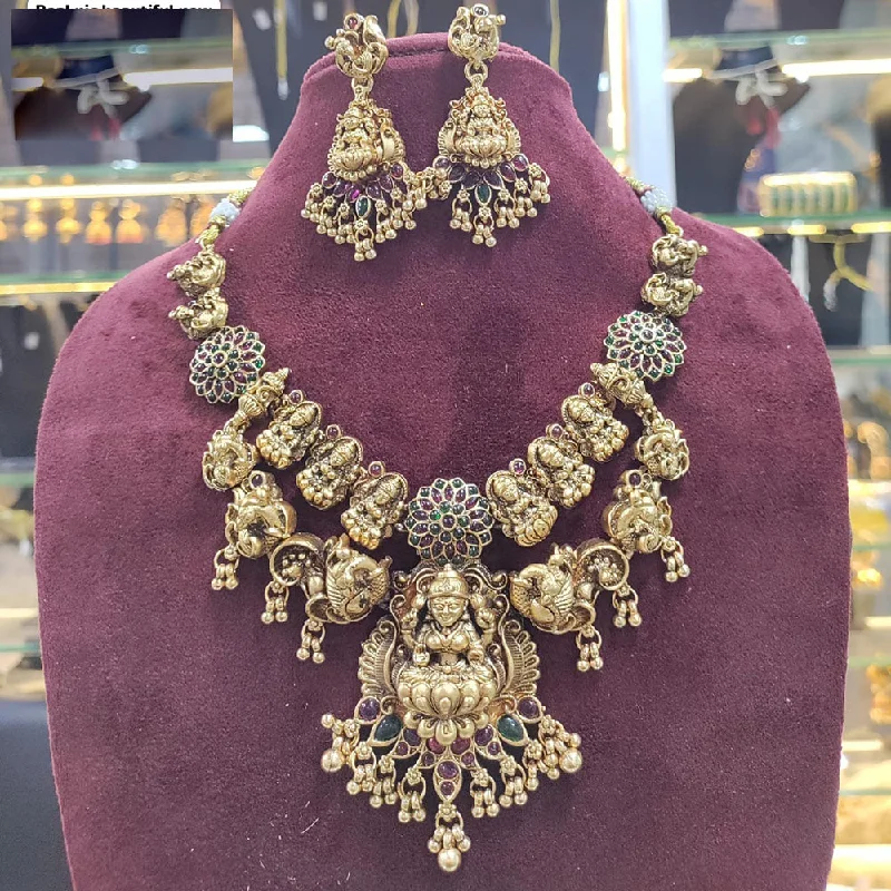 High-Quality Gold Necklaces-Manisha Jewellery Gold Plated Pota Stone Temple Necklace Set