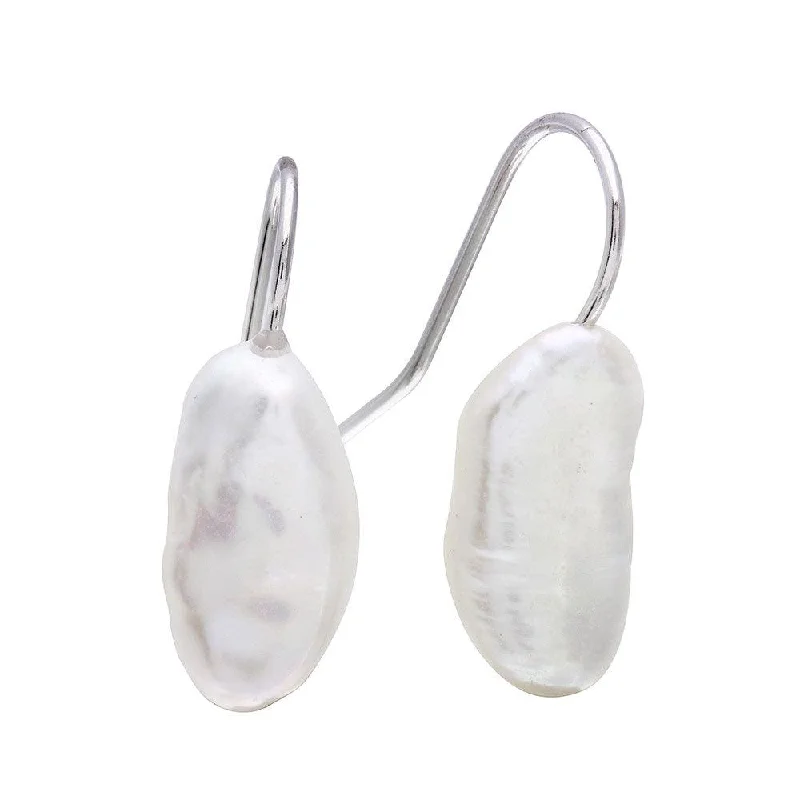 Cute Drop Earrings-Rhodium Plated 925 Sterling Silver Hook Earrings with Fresh Water Pearl - STE01082