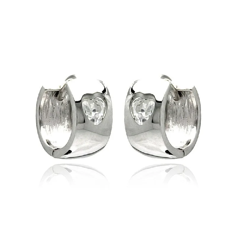 Unique Wedding Stud Earrings-Silver 925 Rhodium Plated Hear Clear CZ huggie hoop Earrings - STE00879