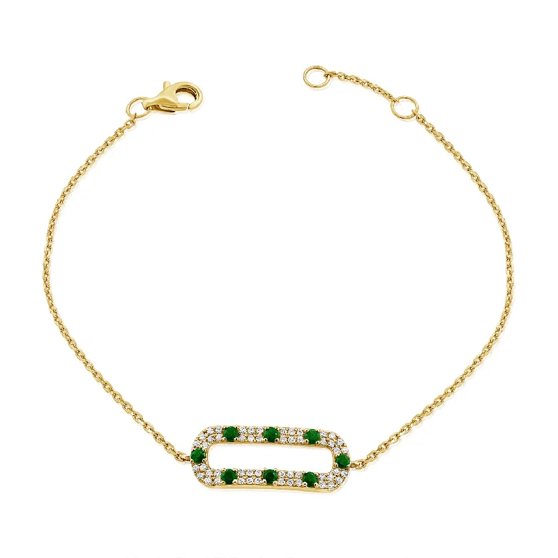 Classic Link Bracelets-Unique Emerald & Diamond Chain Bracelet