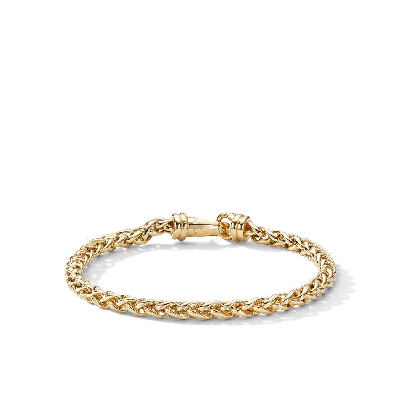 Trendy Wedding Bracelets-David Yurman Gents Wheat Chain Bracelet in 18K Yellow Gold