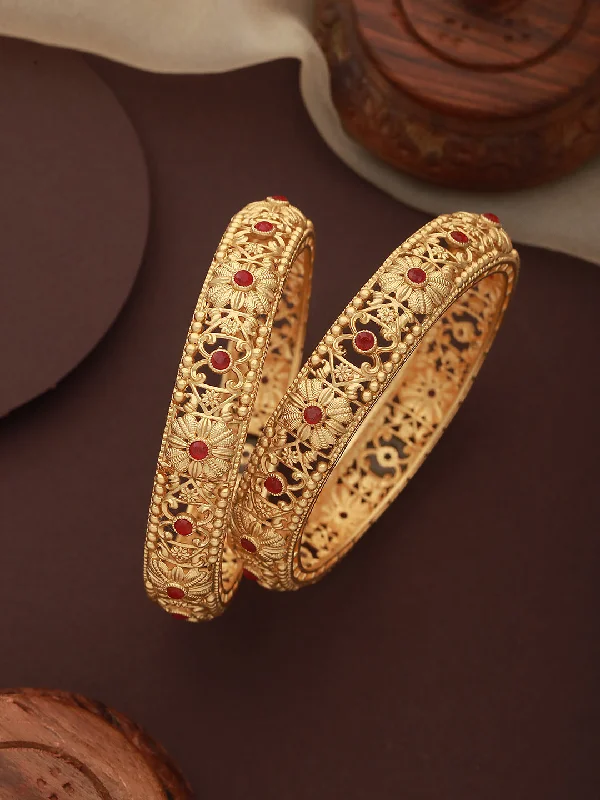 Fashionable Bangles for Women-Set Of 2 Gold-Plated Stone-Studded Handcrafted Bangles