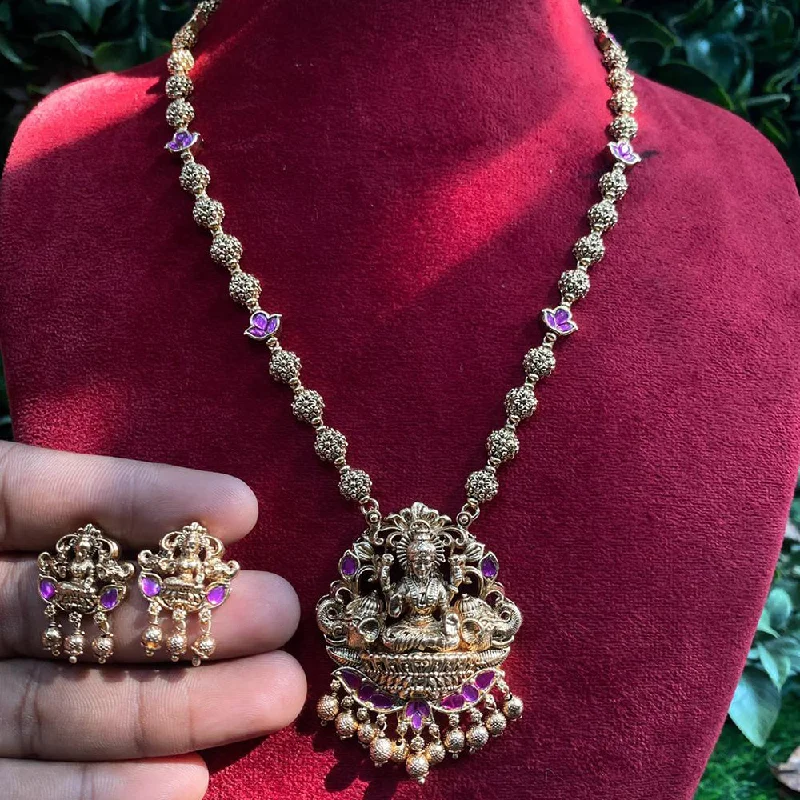 Beautiful Heart Pendant Necklaces-Royal Kundan Jewellery Gold Plated Pota Stone And Temple Necklace Set