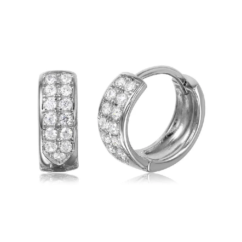 Beautiful Hoop Earrings-Silver 925 Rhodium Plated CZ huggie hoop Earrings - GME00051