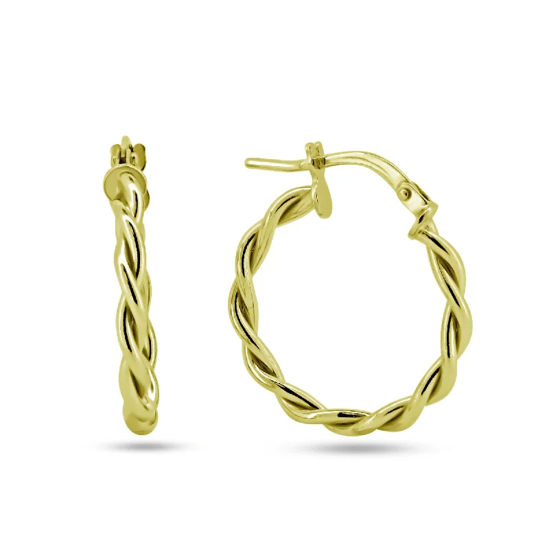 Round Hoop Earrings-Gold Plated 925 Sterling Silver Silver Twisted Hoop Earrings - ARE00040GP