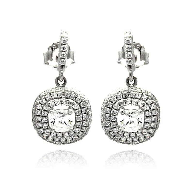 Gold Gemstone Earrings-Silver 925 Rhodium Plated Micro Pave Clear CZ Round Dangling Stud Earrings - ACE00074