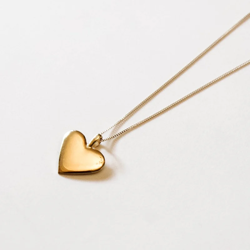 Pearl and Diamond Necklaces-Wide Heart Pendant Necklace, Solid Gold