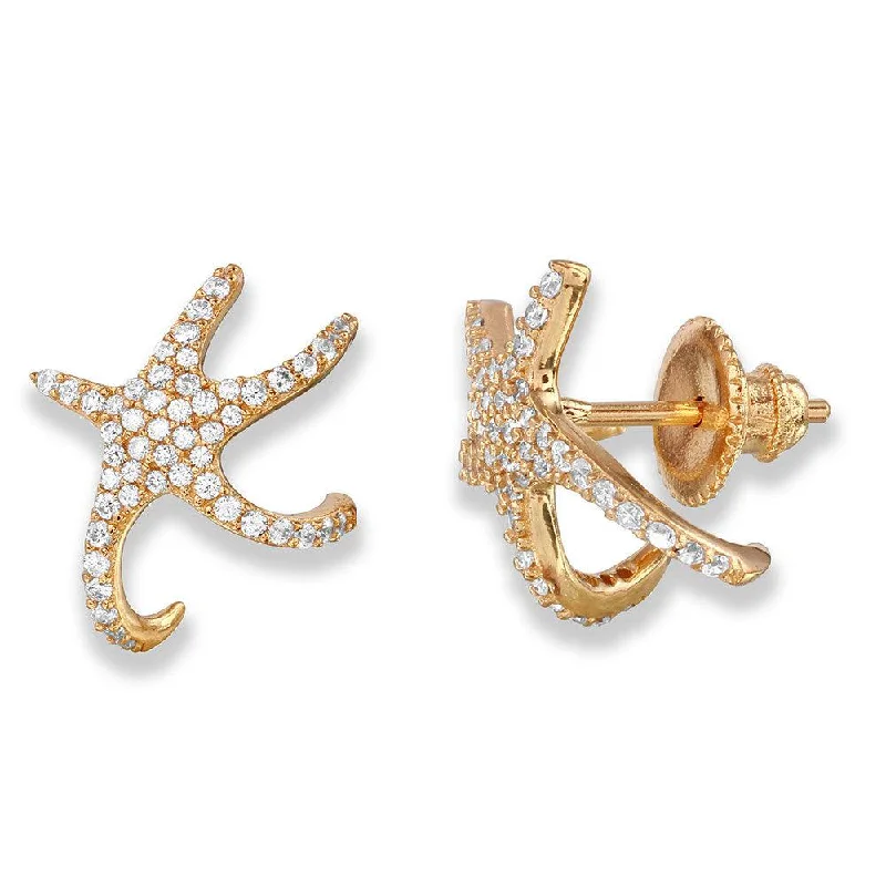 Big Earrings for Women-Silver 925 Gold Plated Hugging CZ Starfish Earrings - GME00045GP