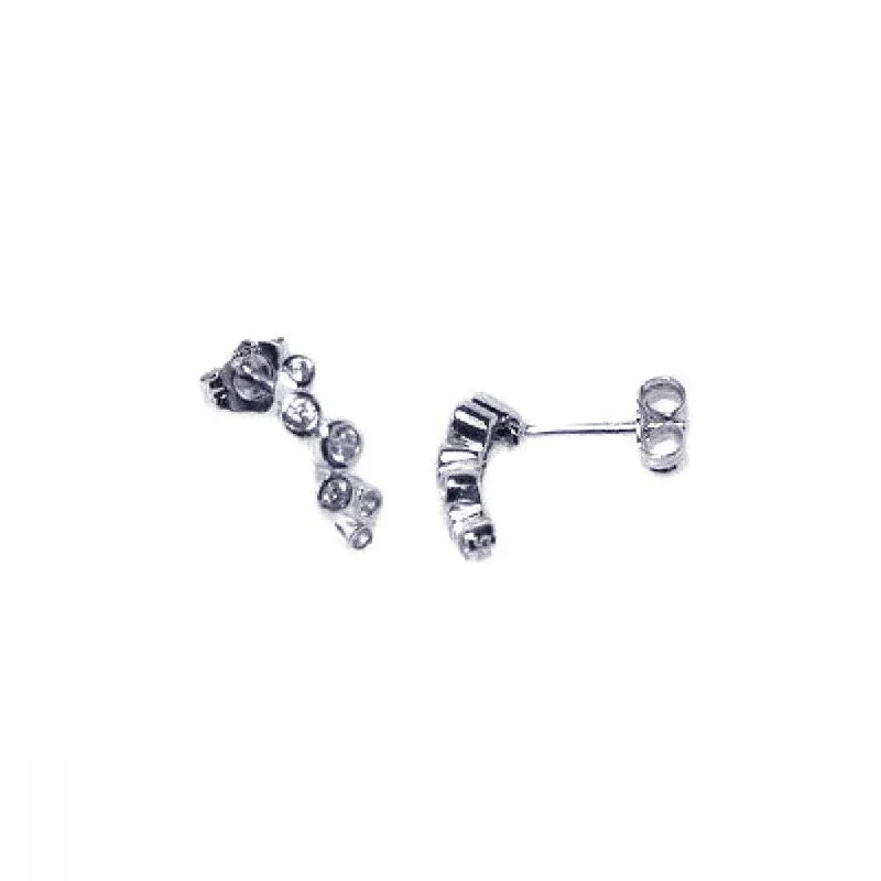 Eye-Catching Earrings-Silver 925 Rhodium Plated Micro Pave Clear CZ Dangling Post Stud Earrings - ACE00015