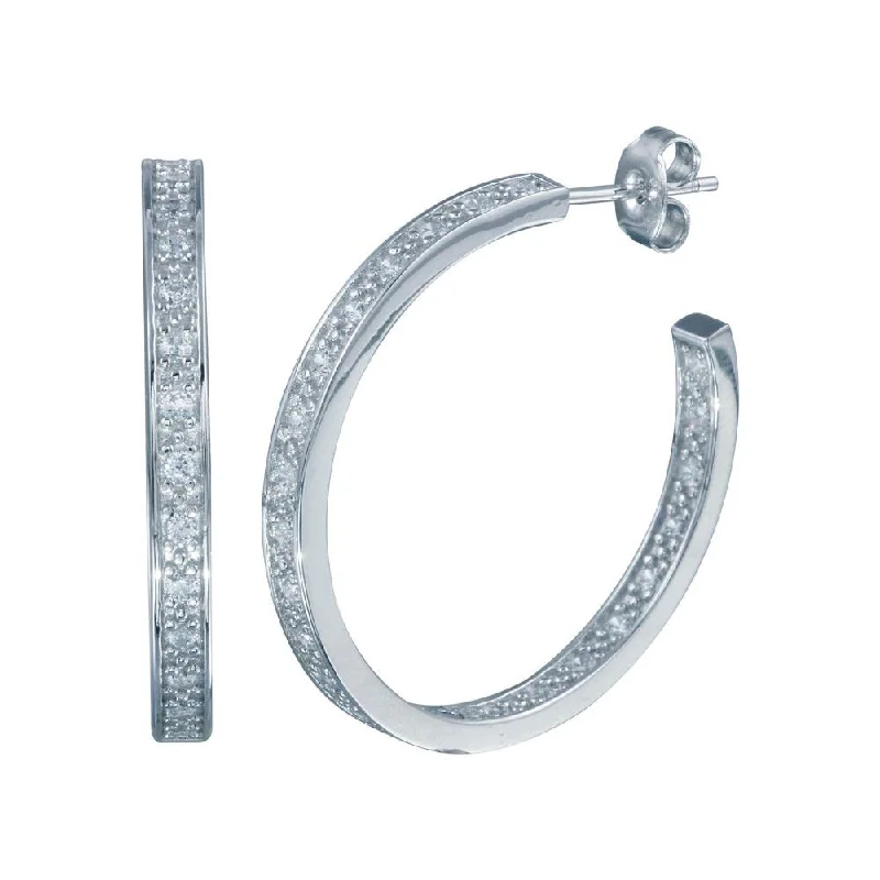 High-Quality Gold Earrings-Rhodium Plated 925 Sterling Silver Round CZ Hoop Earring - STE00566