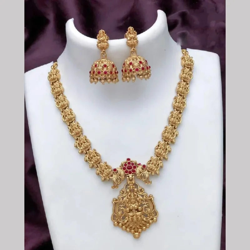 Diamond Choker Necklaces-Joyful Jewel Art Matte Gold Plated Pota Stone Temple Necklace Set