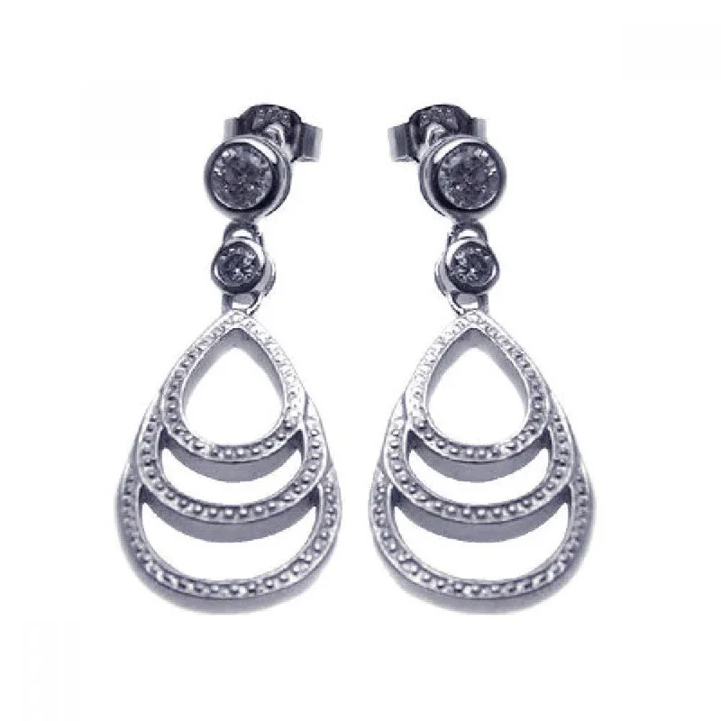 Modern Hoop Earrings-Clearance-Silver 925 Rhodium Plated Teardrop Round CZ Dangling Stud Earrings - STE00648