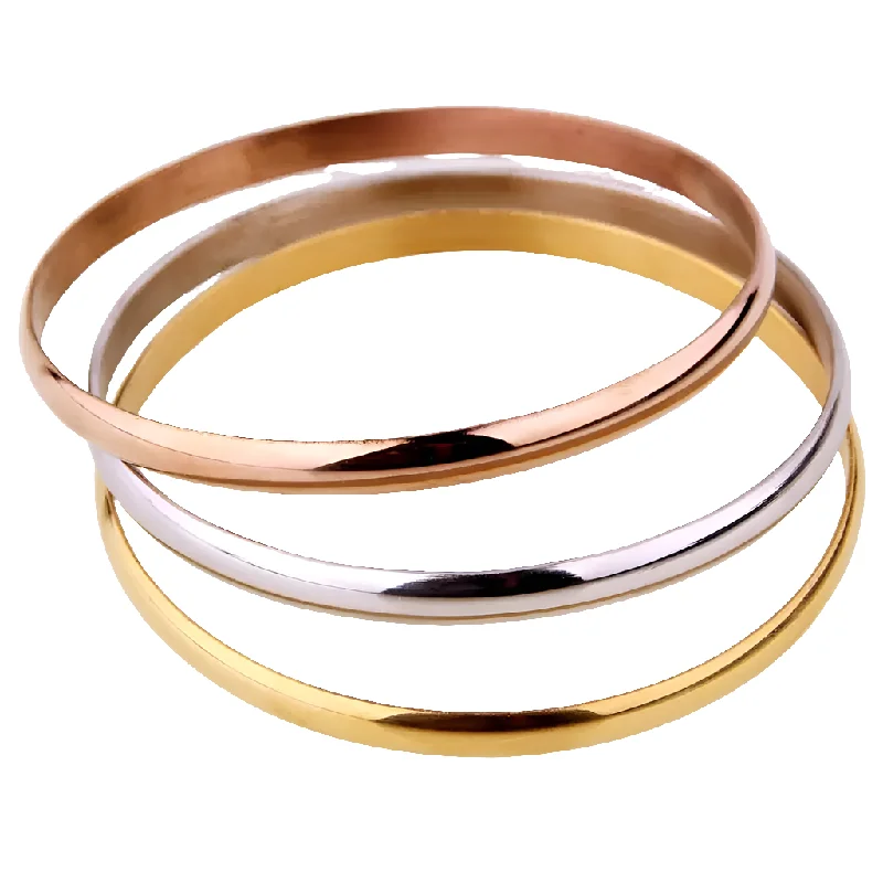 Stackable Silver Bangles-Stainless Steel 3Pc Bangle Set 5mm x 68mm