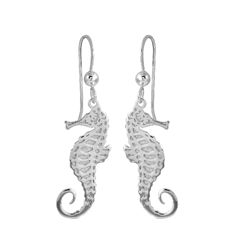 Personalized Earrings-Rhodium Plated 925 Sterling Silver Dangling Sea Horse Earrings - SOE00036