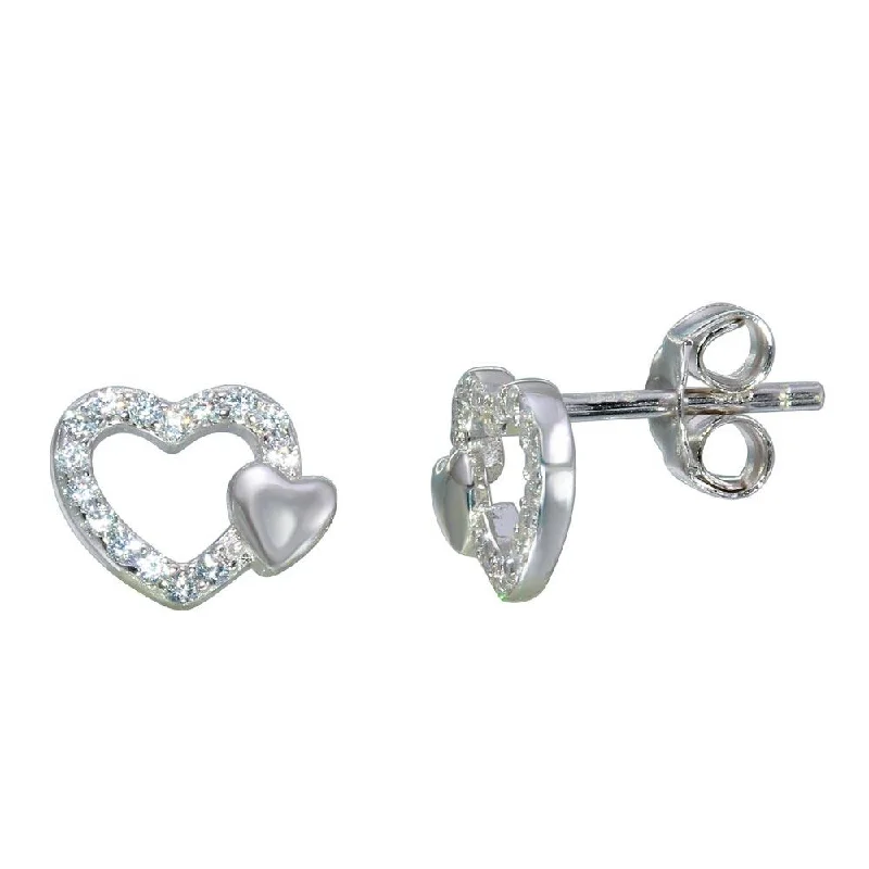 Simple Hoop Earrings for Women-Rhodium Plated 925 Sterling Silver Open Mini Heart Earrings with CZ - STE01113