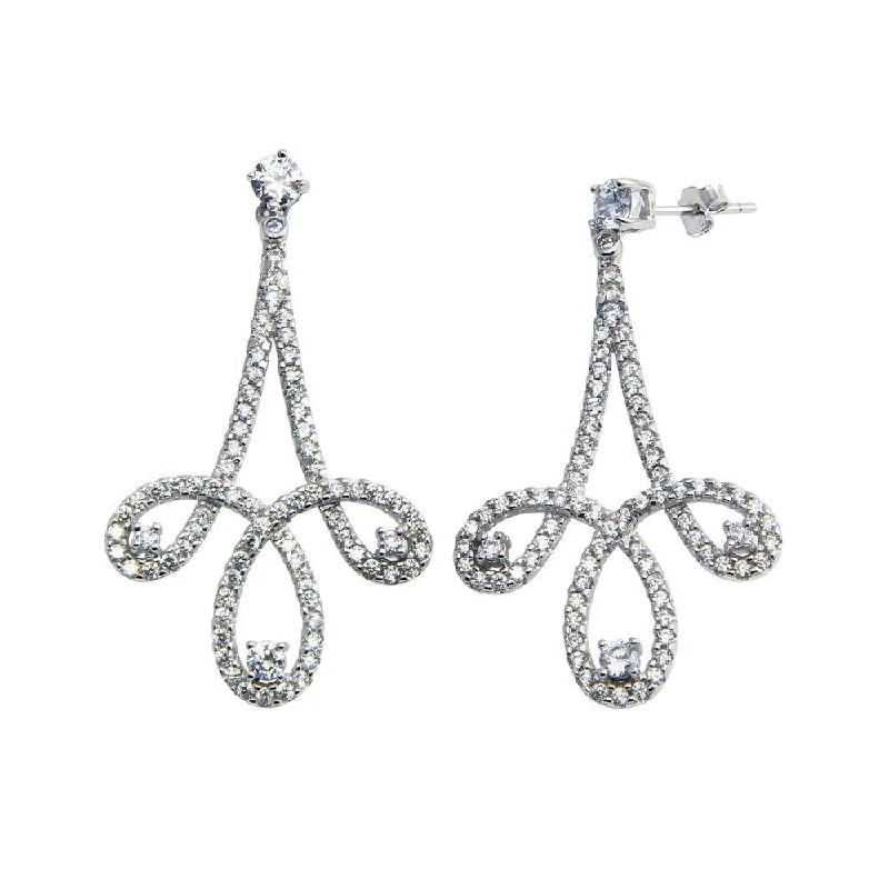 Gold Crystal Earrings-Rhodium Plated 925 Sterling Silver Dangling Curvy Earrings with CZ - BGE00603