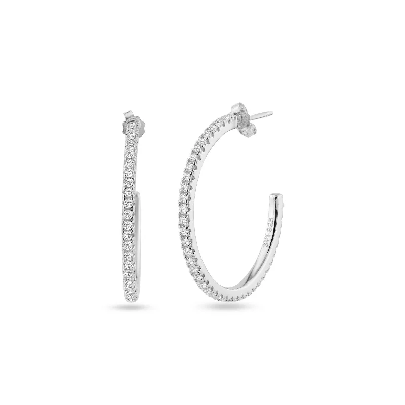 High-End Gold Earrings-STE01352 - Rhodium Plated Eternity Clear CZ Hoop Earring 29mm