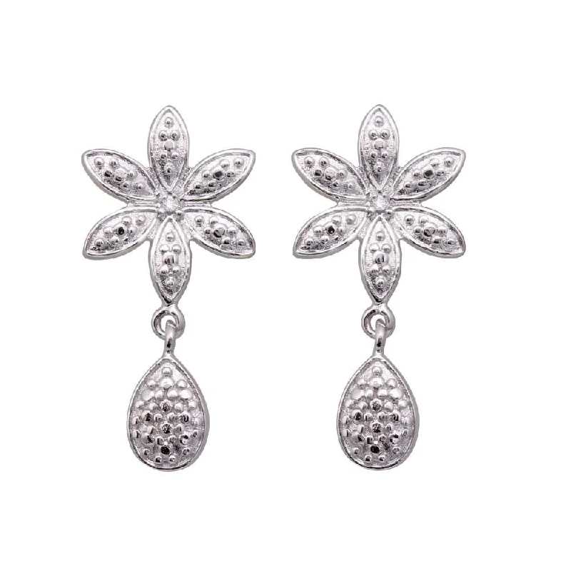 Round Silver Earrings-Silver 925 Rhodium Plated Round Oval Flower CZ Dangling Stud Earrings - STE00459