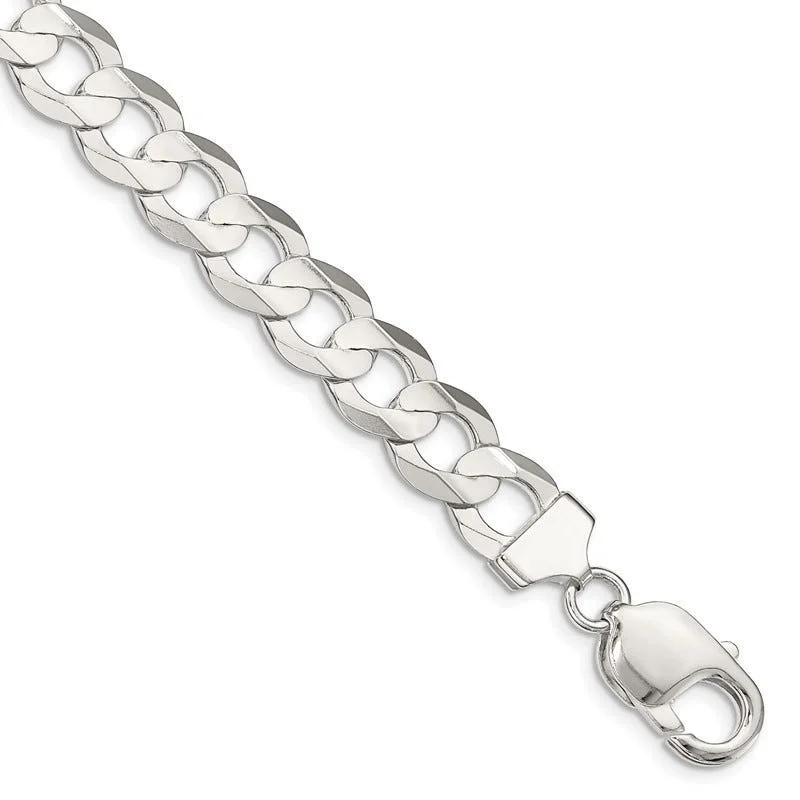 Unique Bracelets for Men-Sterling Silver 9.75mm Concave Beveled Curb Chain Bracelet