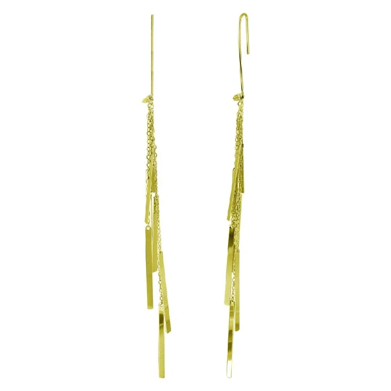 Handmade Earrings-Gold Plated 925 Sterling Silver Dangling Chain Bars Earrings - ECE00036GP