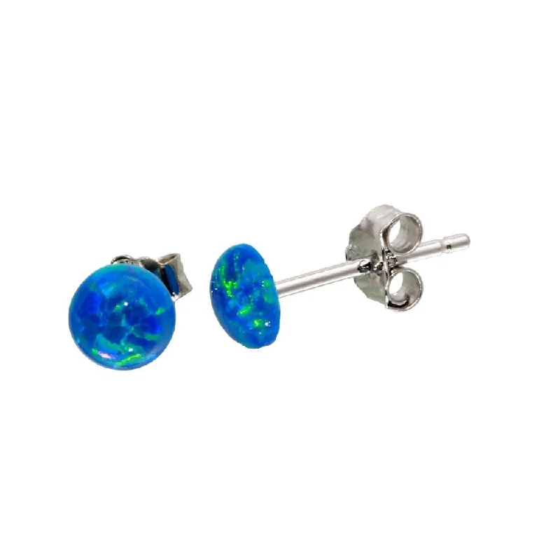 Unique Silver Earrings-Rhodium Plated 925 Sterling Silver Round Blue CZ Stud Earrings - STE01124BLU