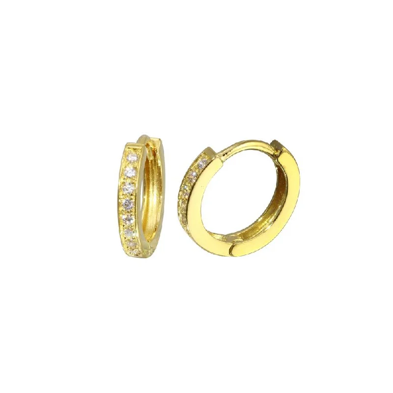 Stunning Gemstone Earrings-Gold Plated 925 Sterling Silver Round CZ Hoop huggie hoop Earring 12mm - GME00021GP