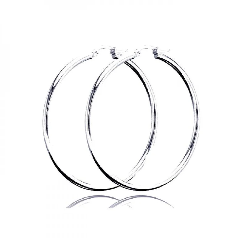 Silver Dangle Earrings-Silver 925 Plain Hoop Earring 2mm - HP02-2