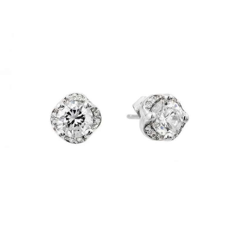 Unique Silver Stud Earrings-Silver 925 Rhodium Plated Round Clear CZ Stud Earrings - BGE00415