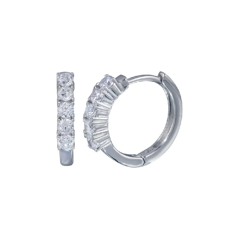 Gold Leaf Earrings-Silver 925 Rhodium Plated CZ huggie hoop Earrings - STE00279