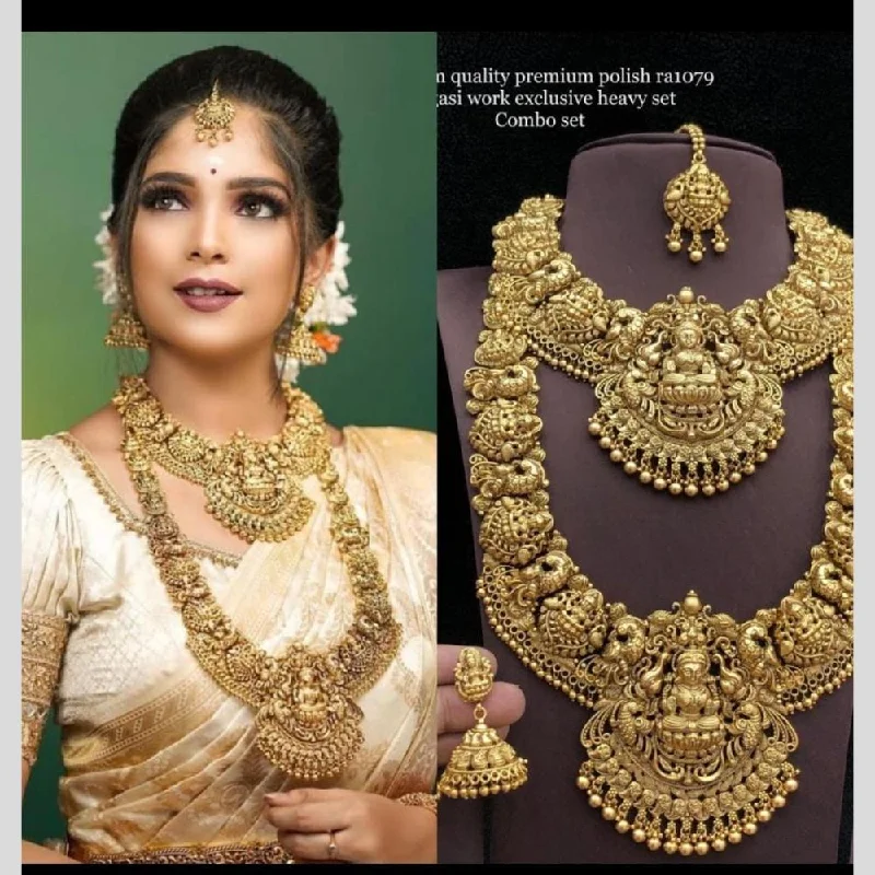 Chunky Statement Necklaces-Manisha Jewellery Gold Plated Temple Double Necklace Set