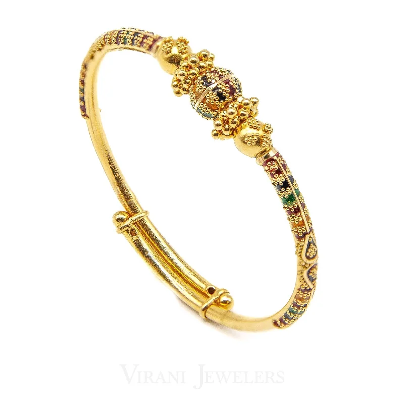 Elegant Gold Bangles-22K Yellow Gold Adjustable Baby Bangle W/ Hand Painted Designs for Kids